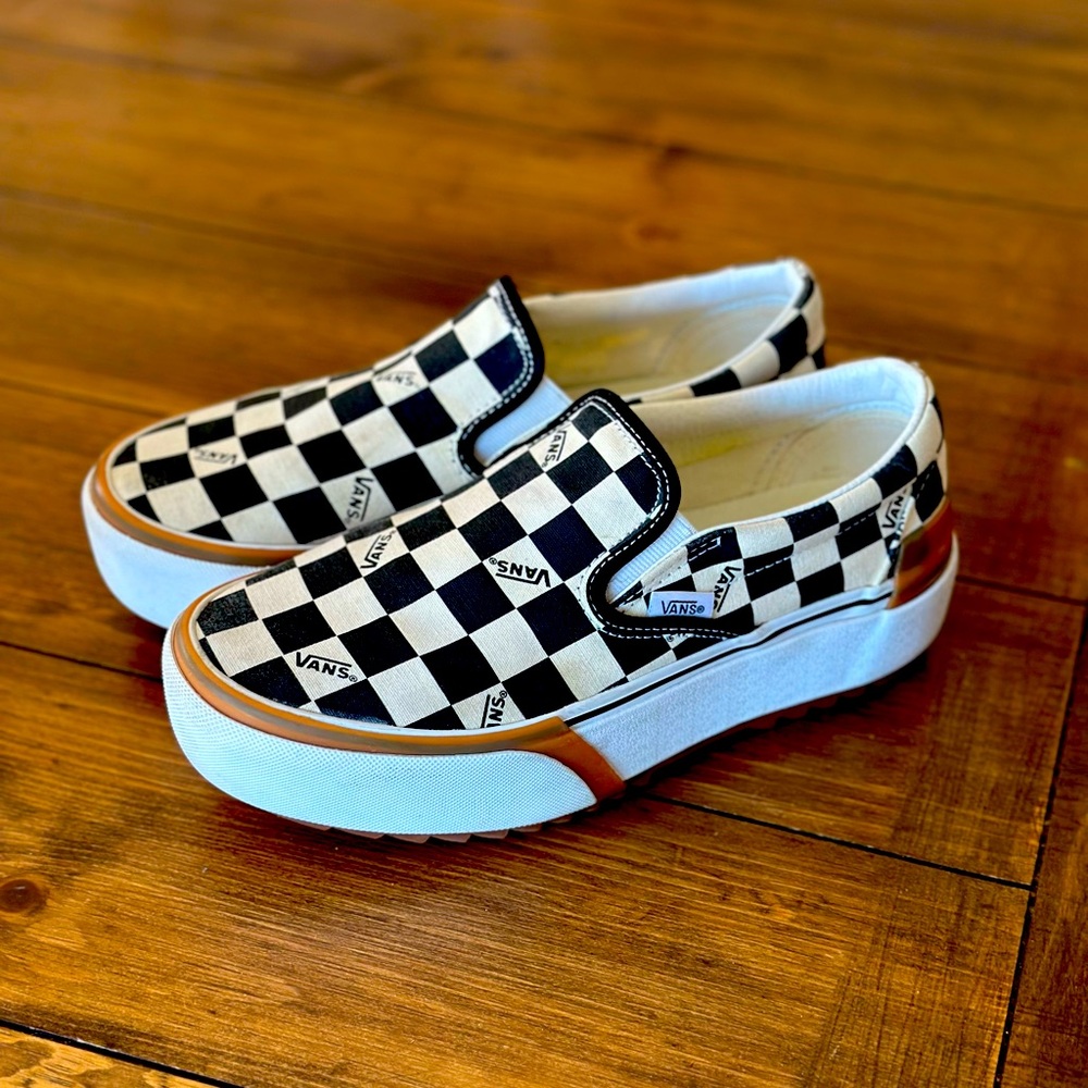 Stacked Platform Checker Vans Slip On